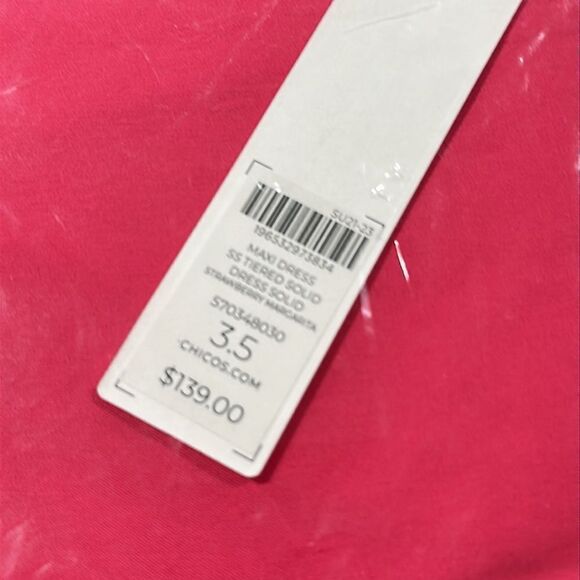Chicos SS Tiered Maxi Dress Solid Strawberry Margarita Color Size 3.5 NWT in pkg - Picture 5 of 8
